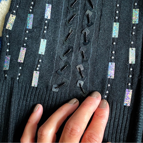 🖤 CACB BLACKE BEADED RUBBED CARDIGAN SWEATER! - Picture 10 of 13
